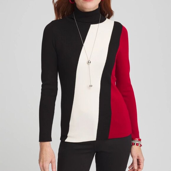 Chico's ECOVERO Colorblock Turtleneck Sweater Size XL NWT - Picture 1 of 7
